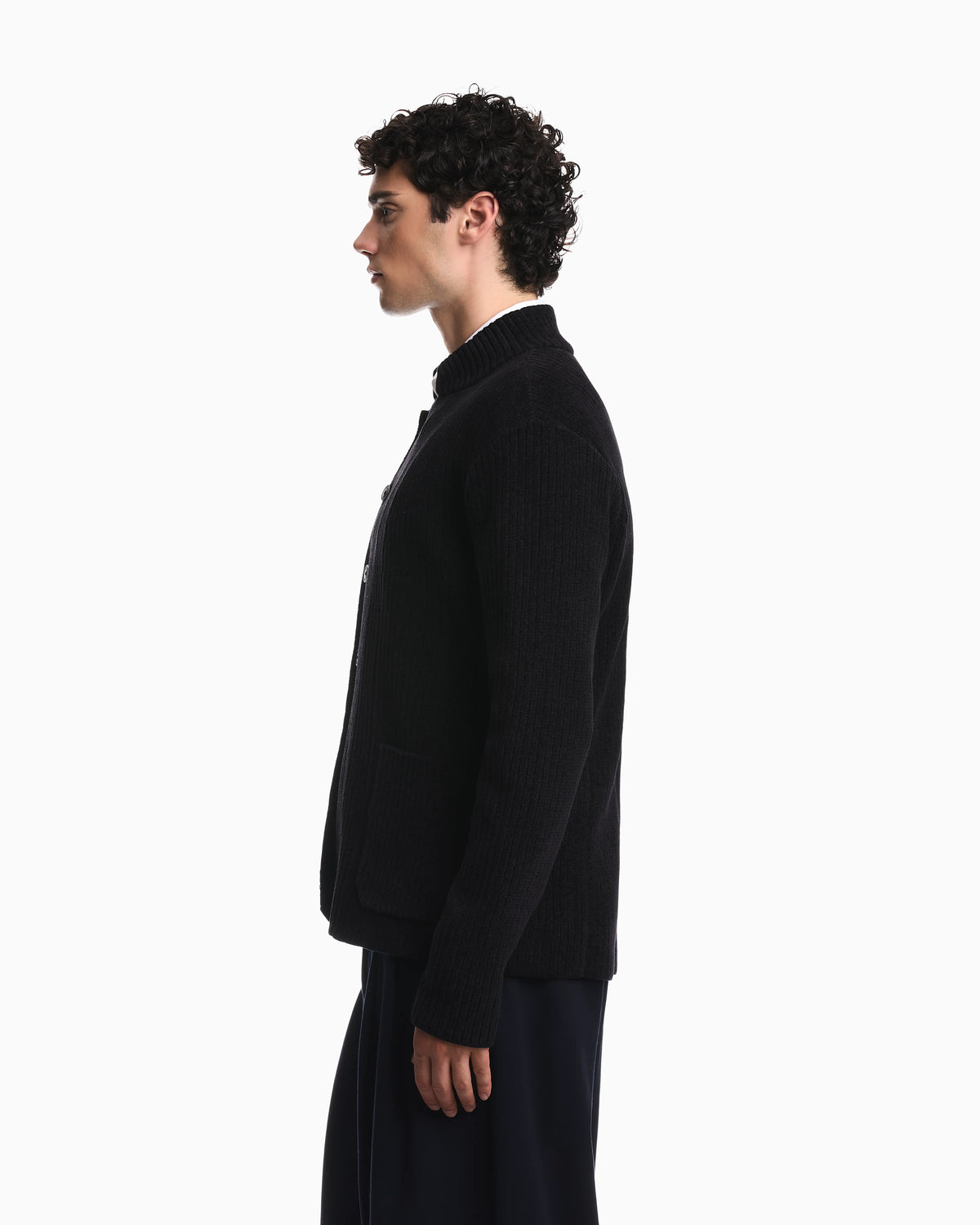 Signature Capsule Collection ribbed knit jacket with an off-centre fastening