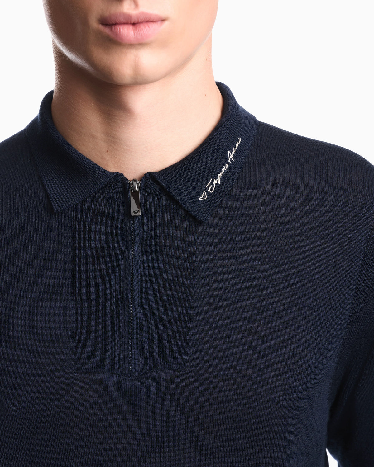 Shaved virgin wool polo neck sweater