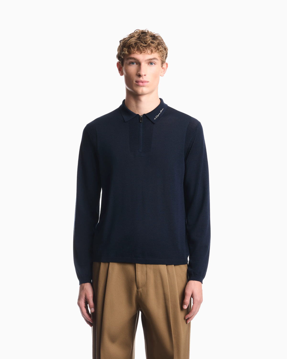 Shaved virgin wool polo neck sweater