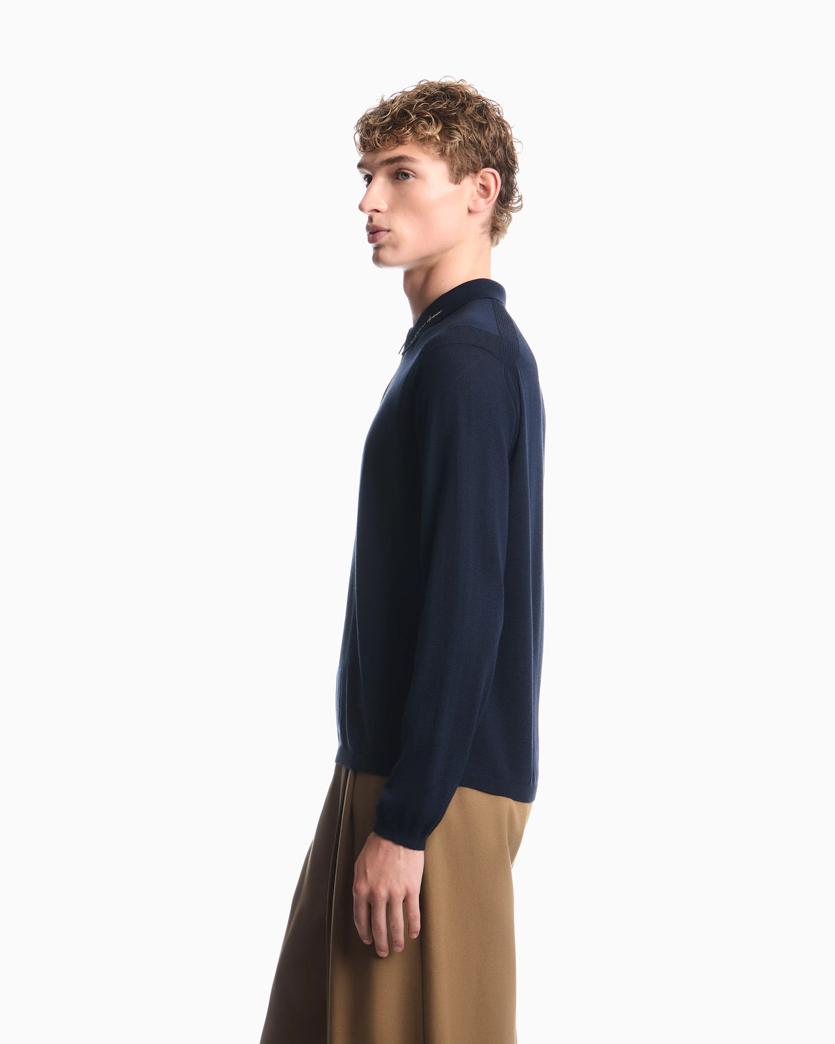 Shaved virgin wool polo neck sweater