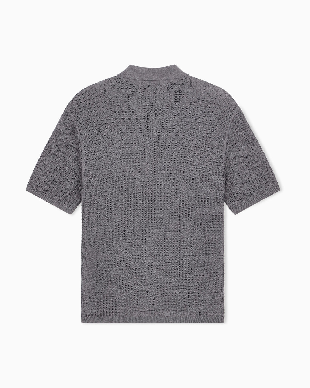 Polo collar sweater in wool and lyocell blend with patterned knit