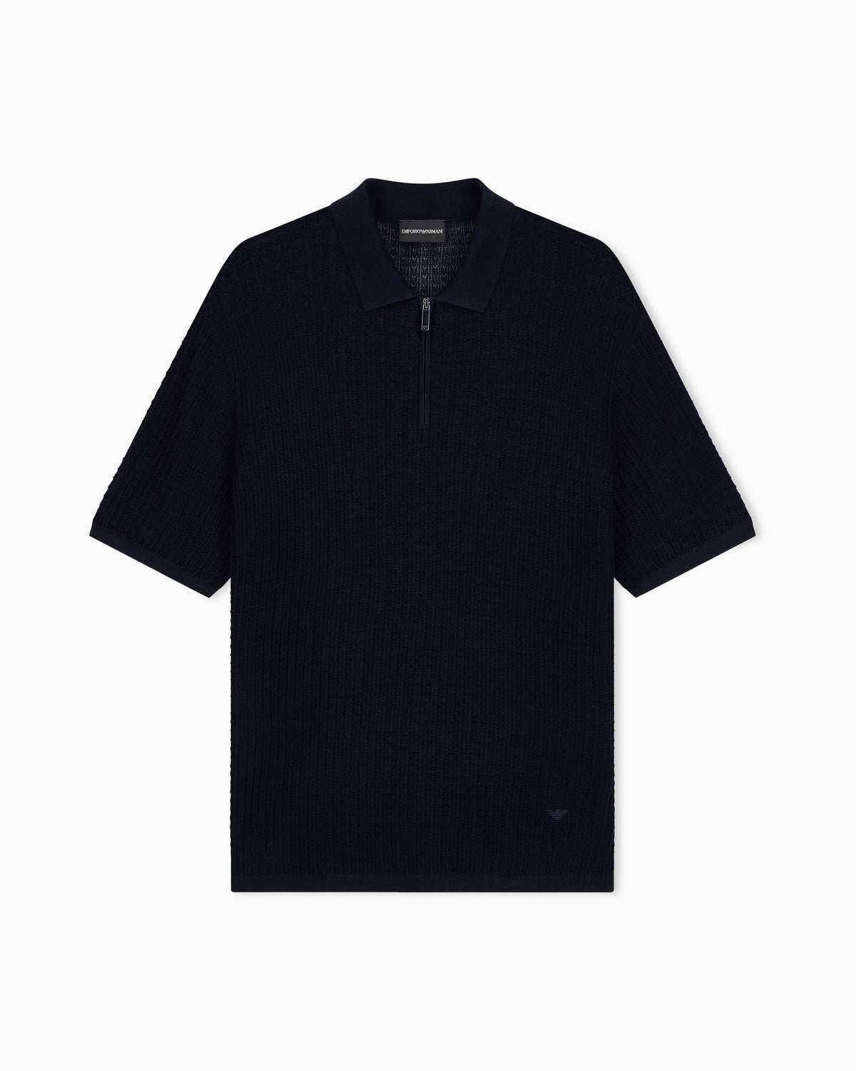 Polo collar sweater in wool and lyocell blend with patterned knit