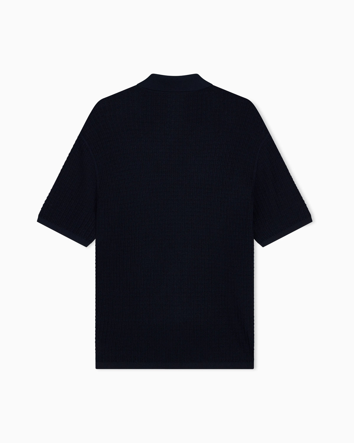 Polo collar sweater in wool and lyocell blend with patterned knit