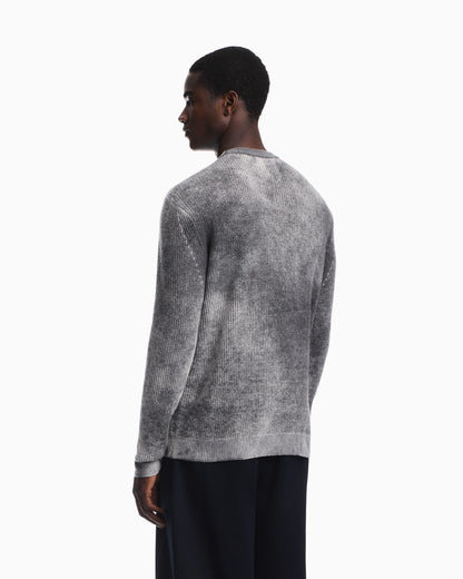 Ribbed virgin wool sweater with mélange print