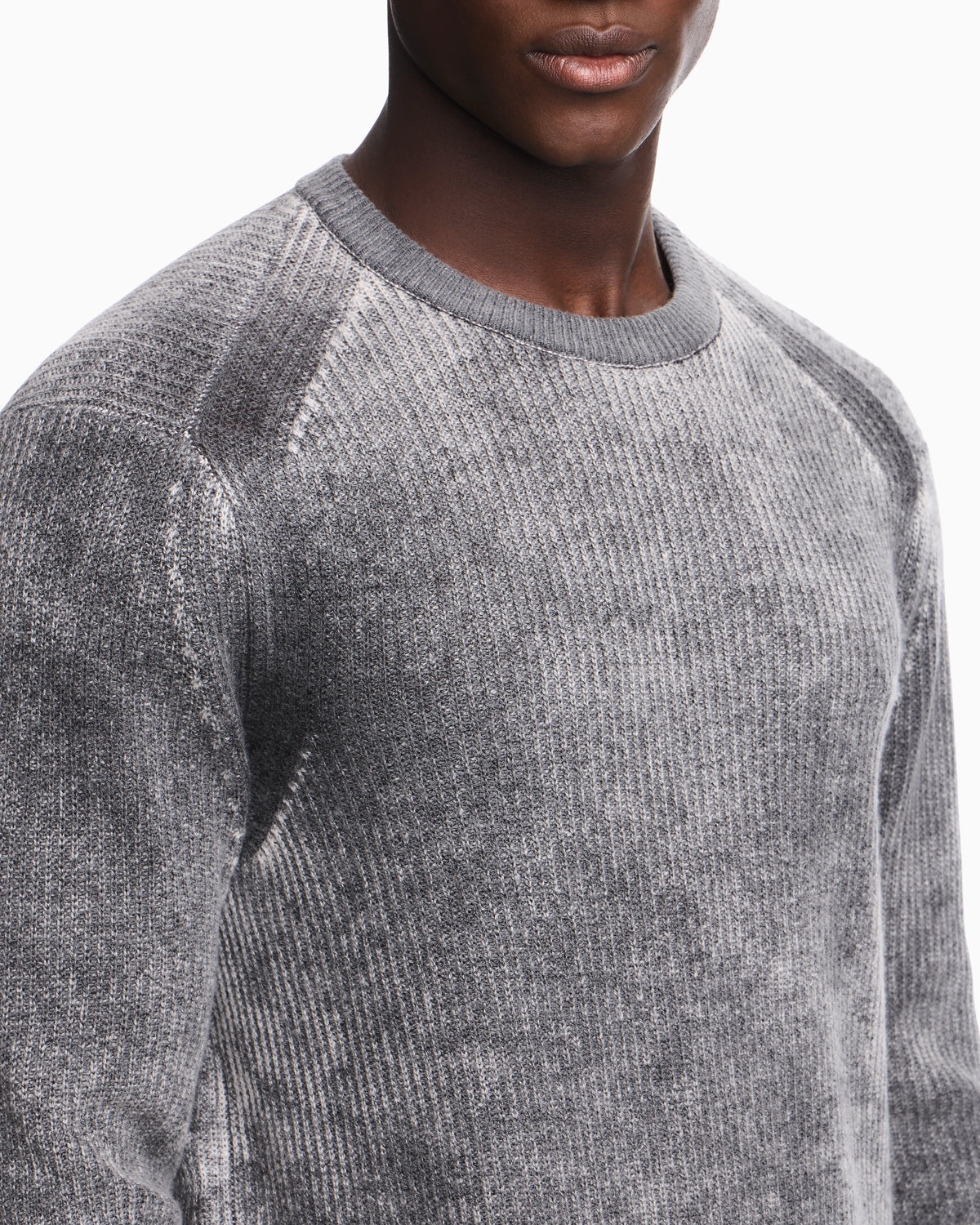 Ribbed virgin wool sweater with mélange print