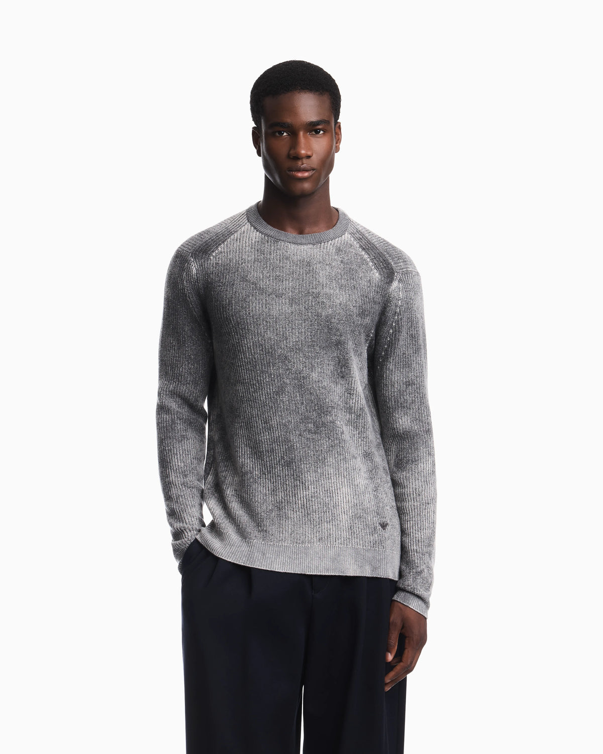 Ribbed virgin wool sweater with mélange print