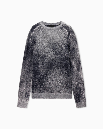 Ribbed virgin wool sweater with mélange print