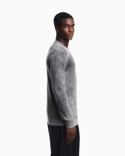 Ribbed virgin wool sweater with mélange print