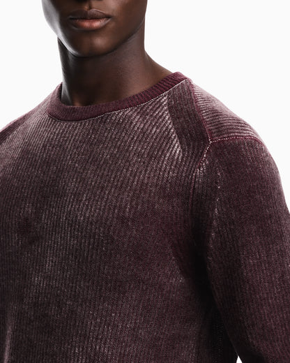Ribbed virgin wool sweater with mélange print