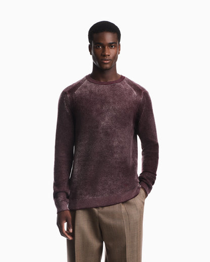 Ribbed virgin wool sweater with mélange print