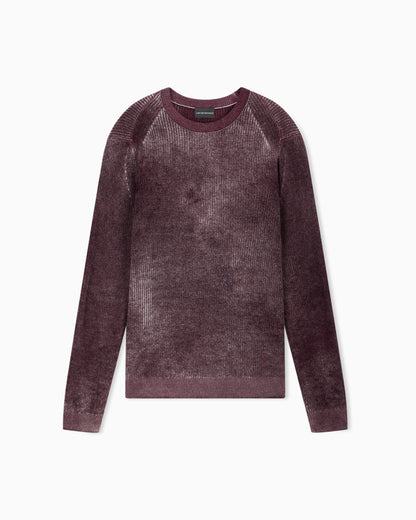 Ribbed virgin wool sweater with mélange print
