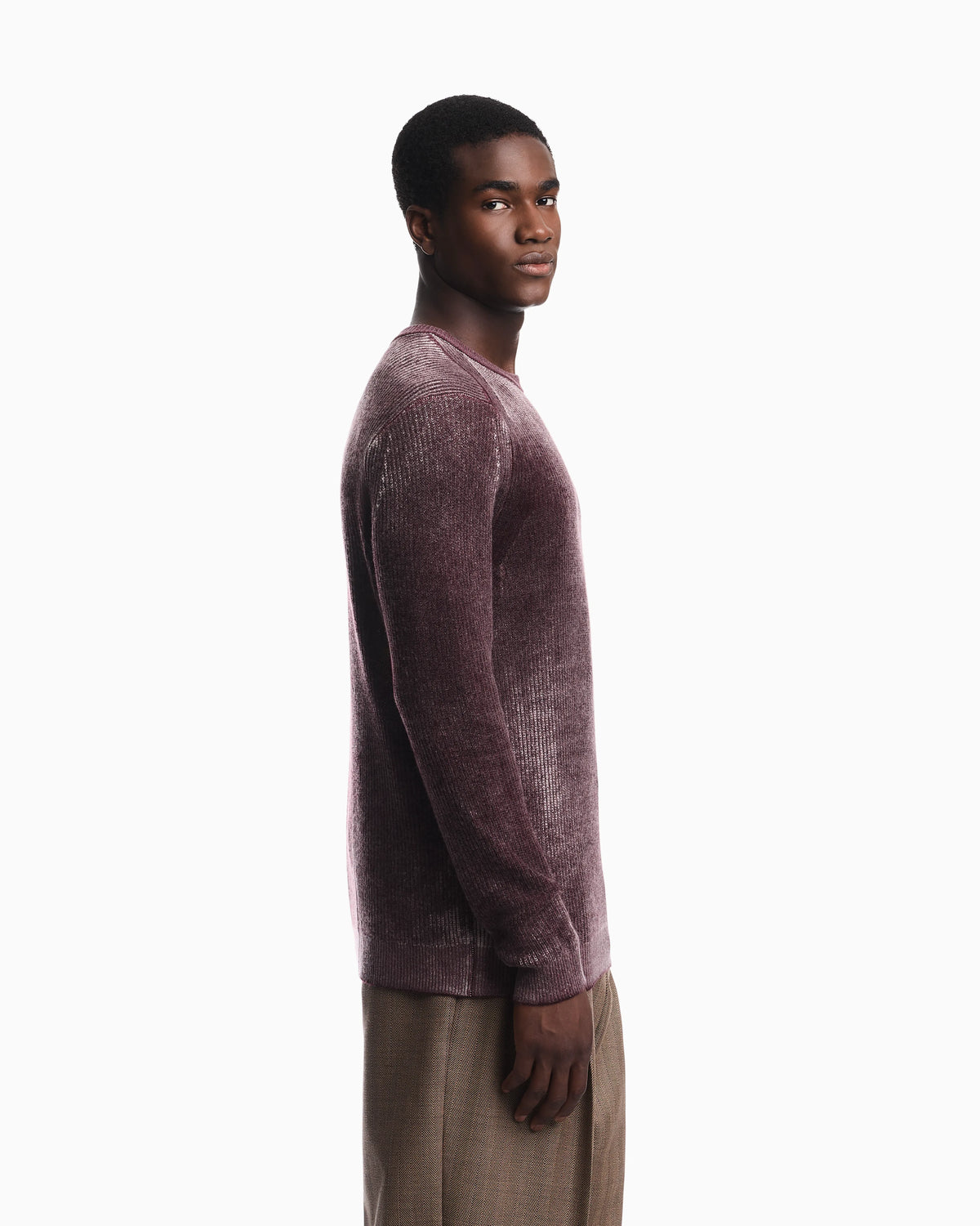 Ribbed virgin wool sweater with mélange print