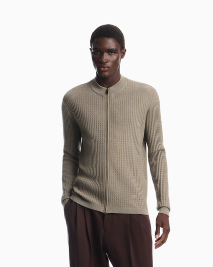 Virgin wool cardigan with a regular fit and fancy stitch