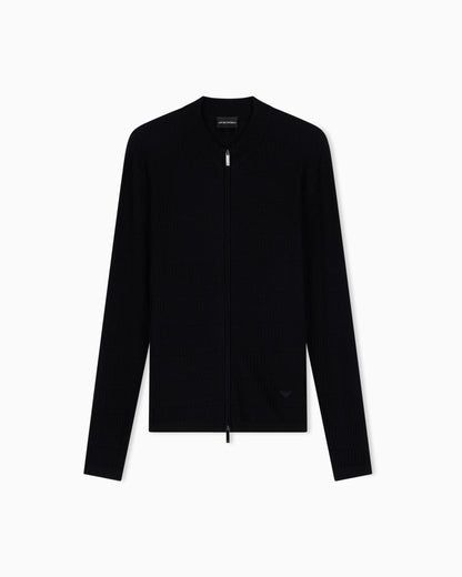 Virgin wool cardigan with a regular fit and fancy stitch