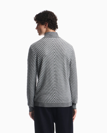 Partial zip sweater in processed virgin wool Signature Capsule