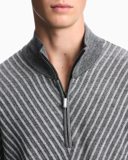 Partial zip sweater in processed virgin wool Signature Capsule