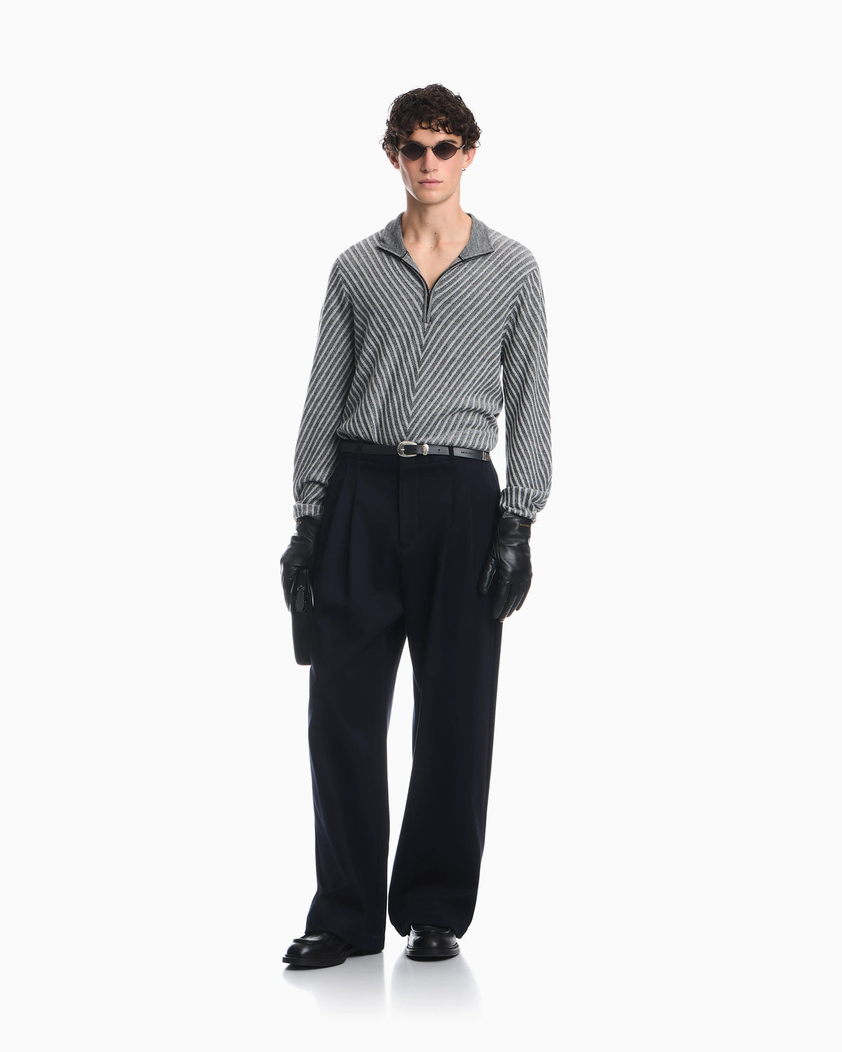 Partial zip sweater in processed virgin wool Signature Capsule