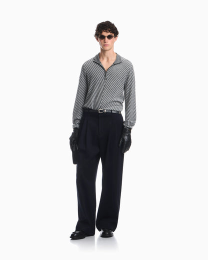 Partial zip sweater in processed virgin wool Signature Capsule