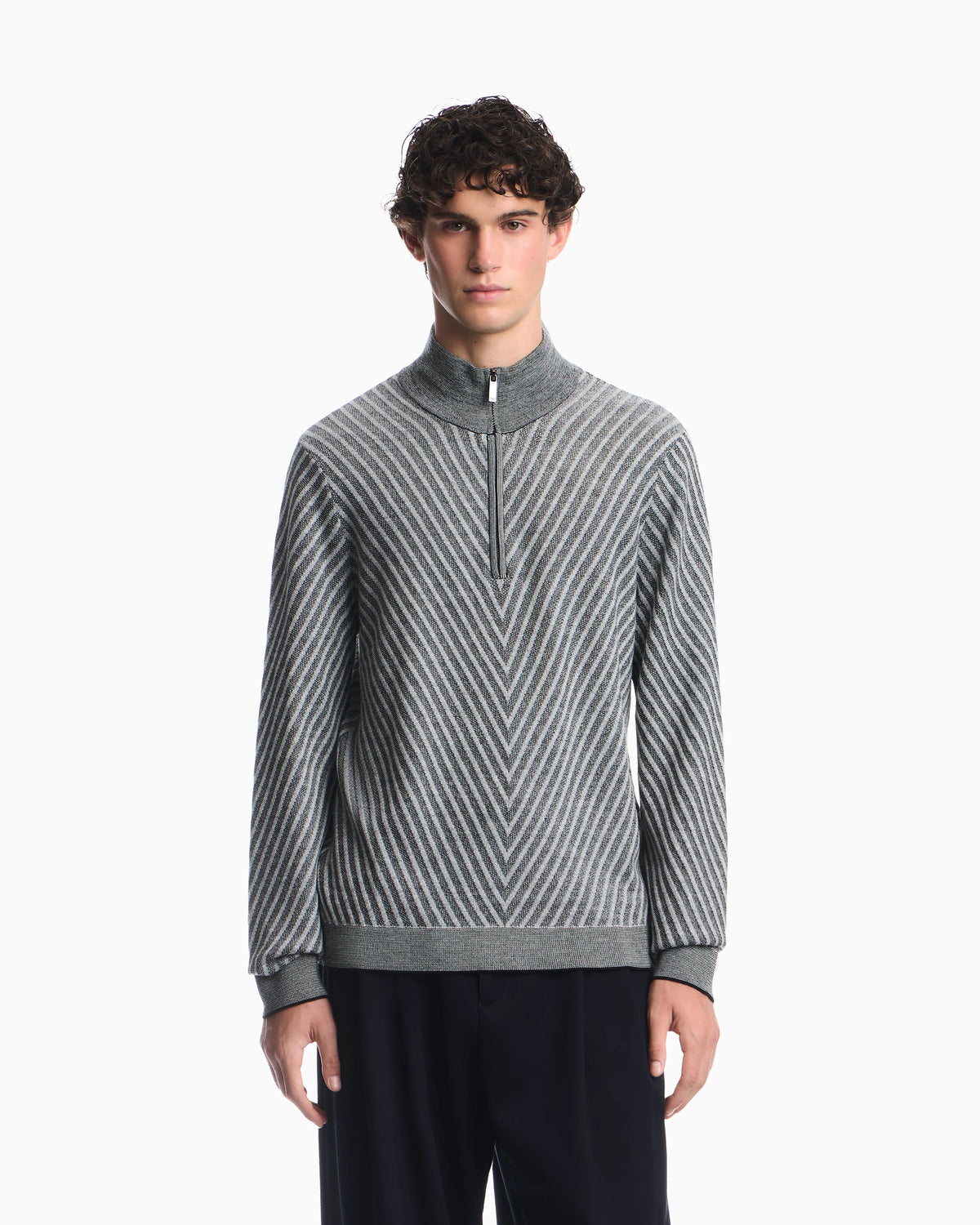 Partial zip sweater in processed virgin wool Signature Capsule