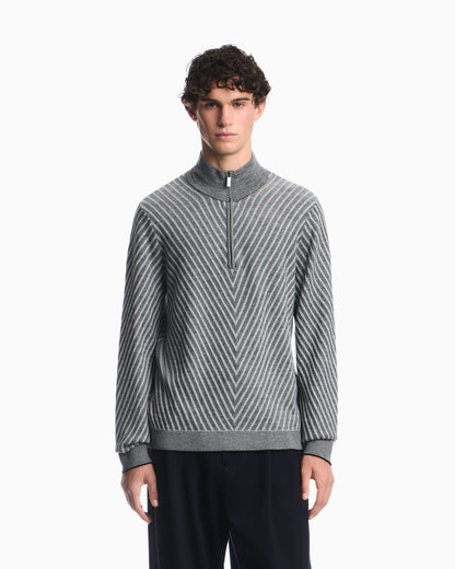 Partial zip sweater in processed virgin wool Signature Capsule