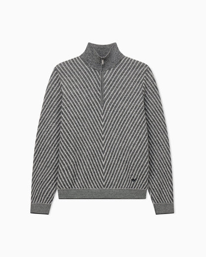 Partial zip sweater in processed virgin wool Signature Capsule