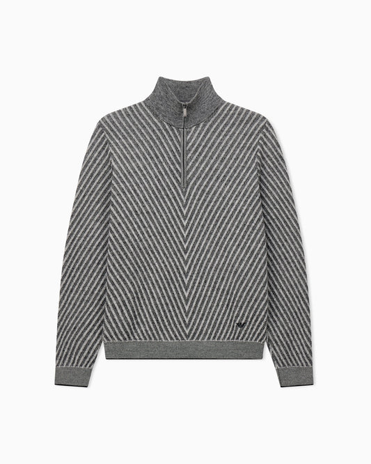 Partial zip sweater in processed virgin wool Signature Capsule