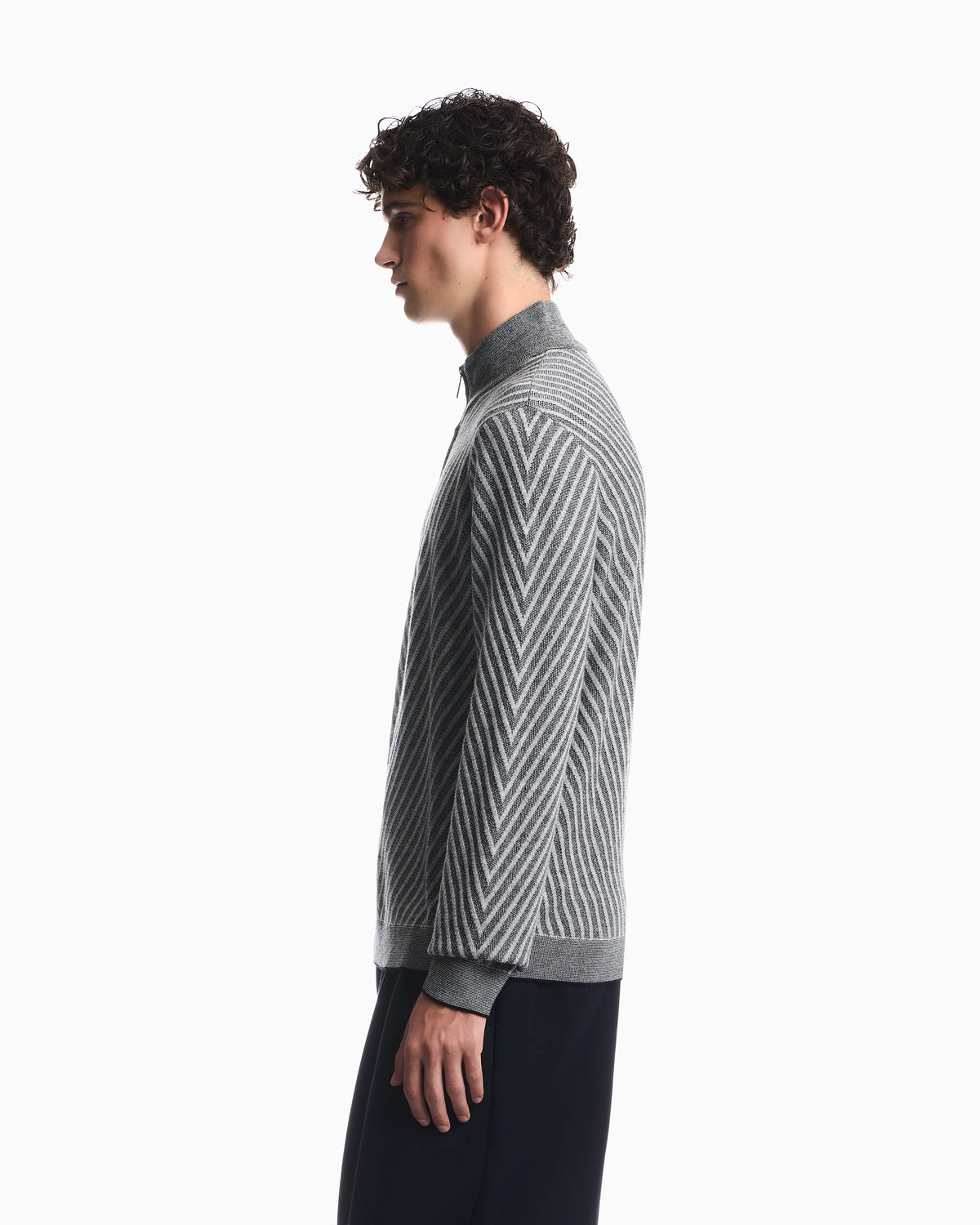 Partial zip sweater in processed virgin wool Signature Capsule