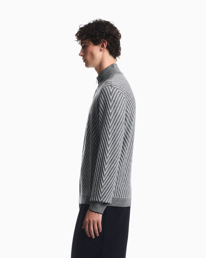 Partial zip sweater in processed virgin wool Signature Capsule