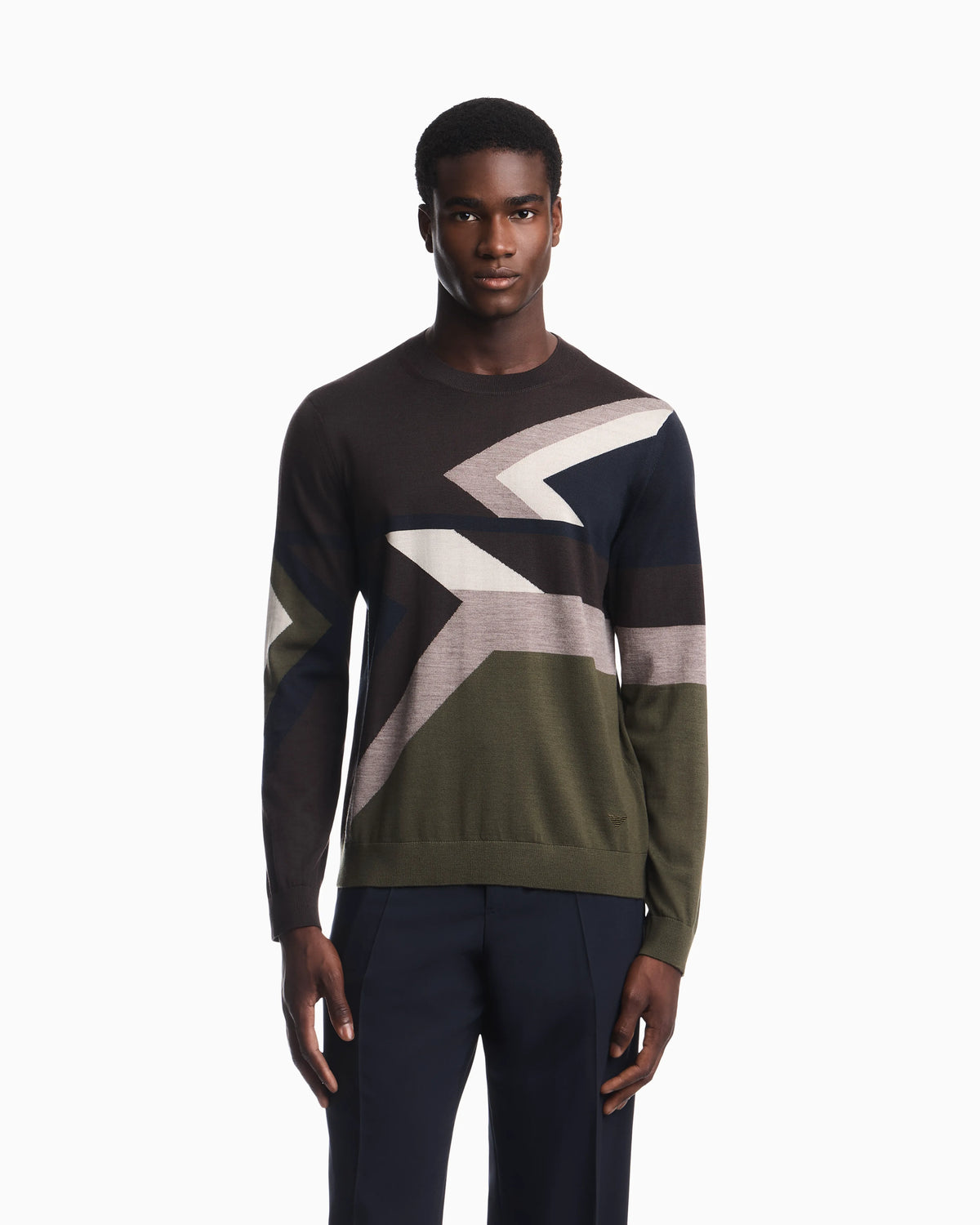 Virgin wool sweater with smooth inlay