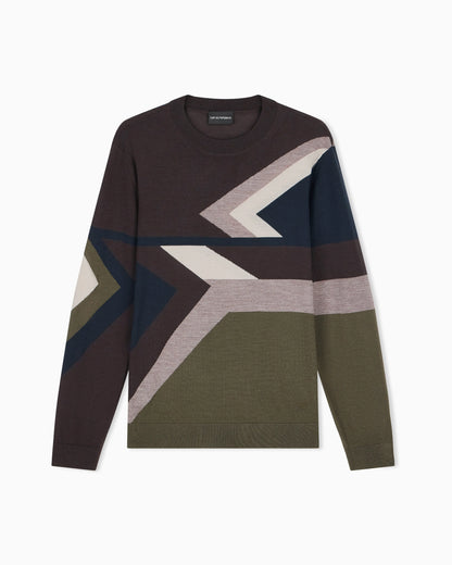 Virgin wool sweater with smooth inlay
