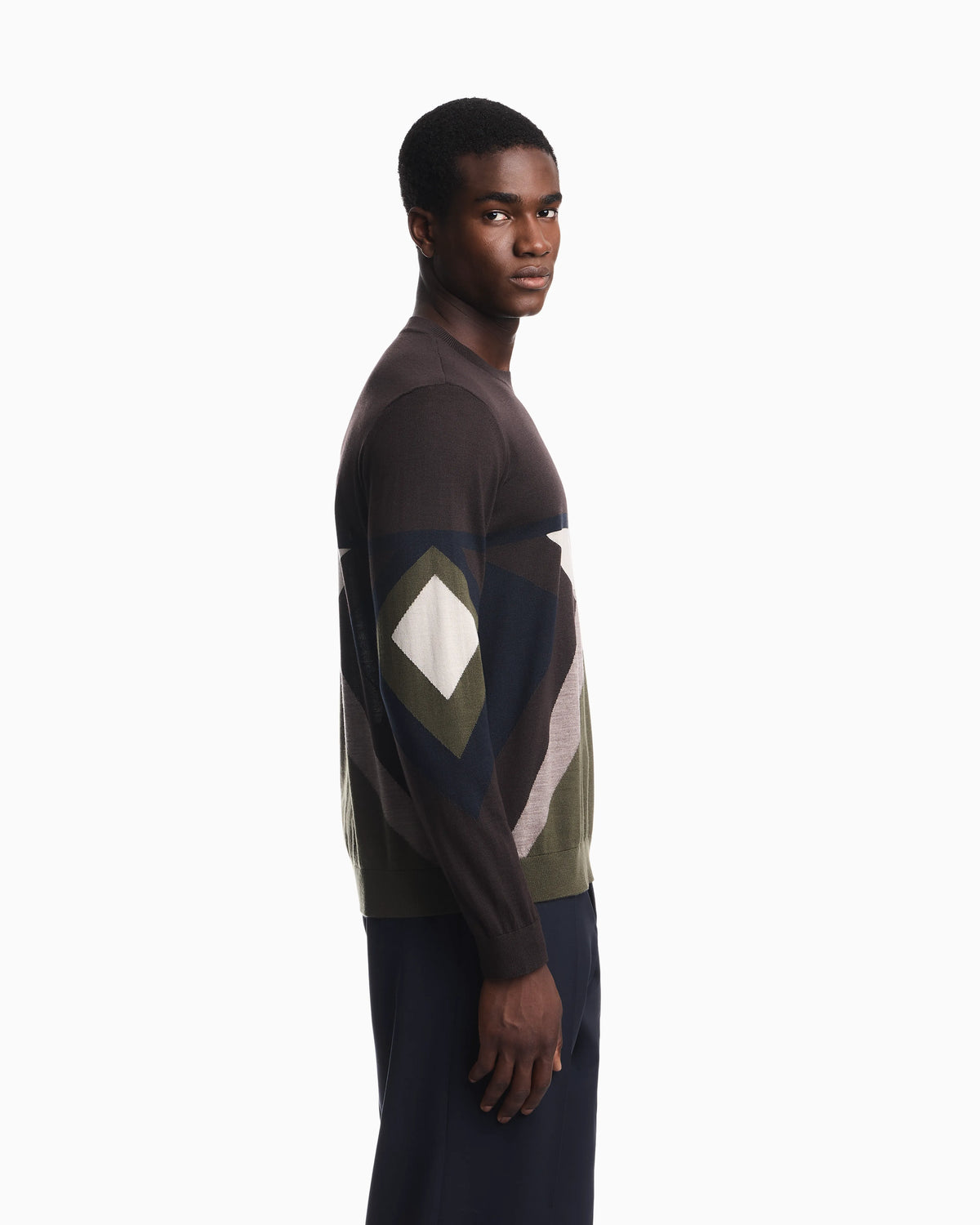 Virgin wool sweater with smooth inlay
