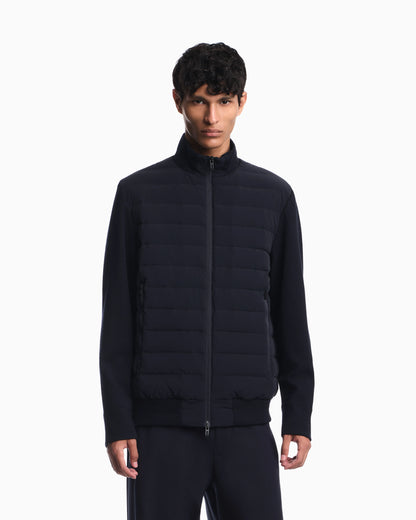 Stretch nylon down jacket with knit sleeves Travel Essential