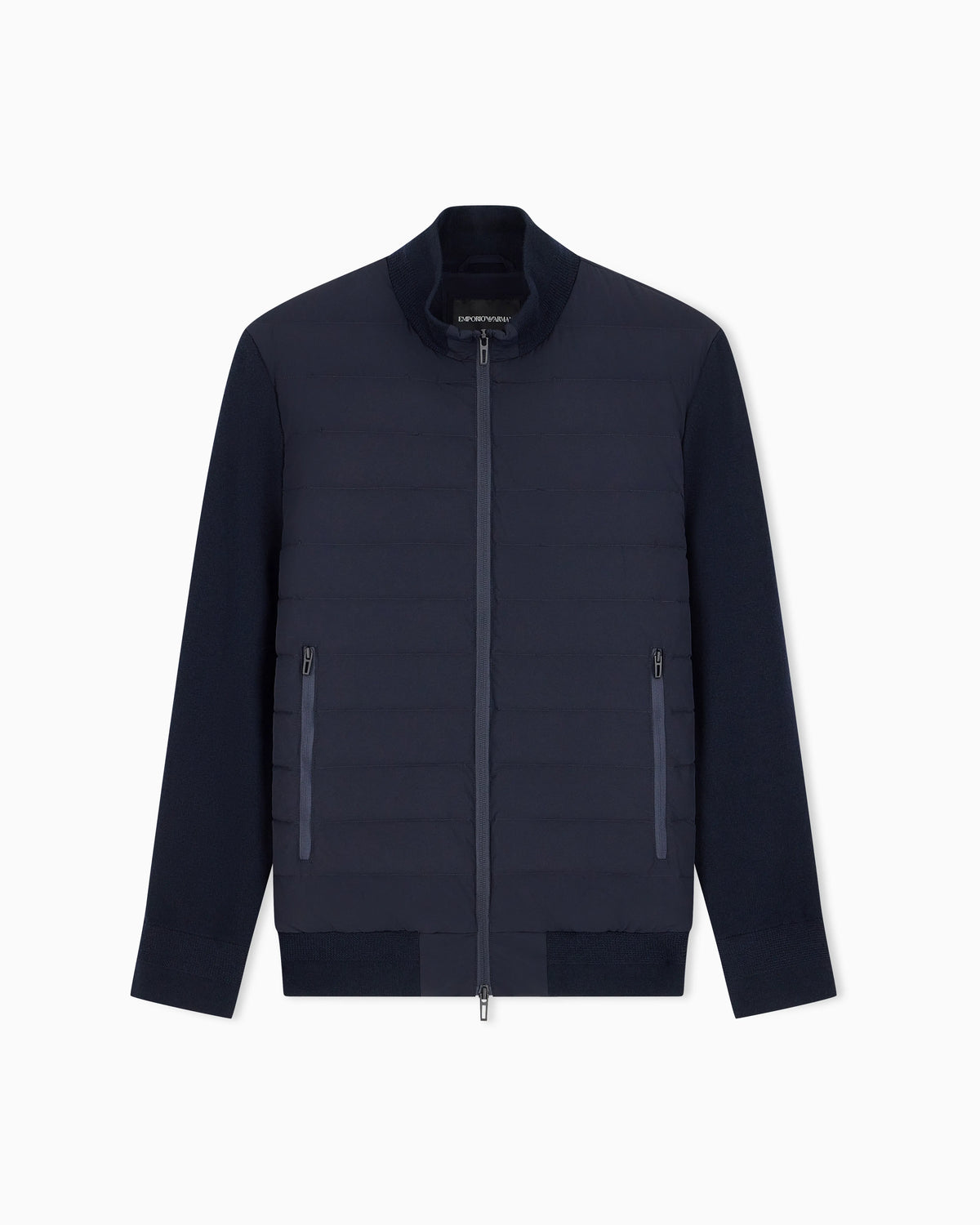 Stretch nylon down jacket with knit sleeves Travel Essential