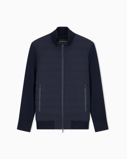 Stretch nylon down jacket with knit sleeves Travel Essential