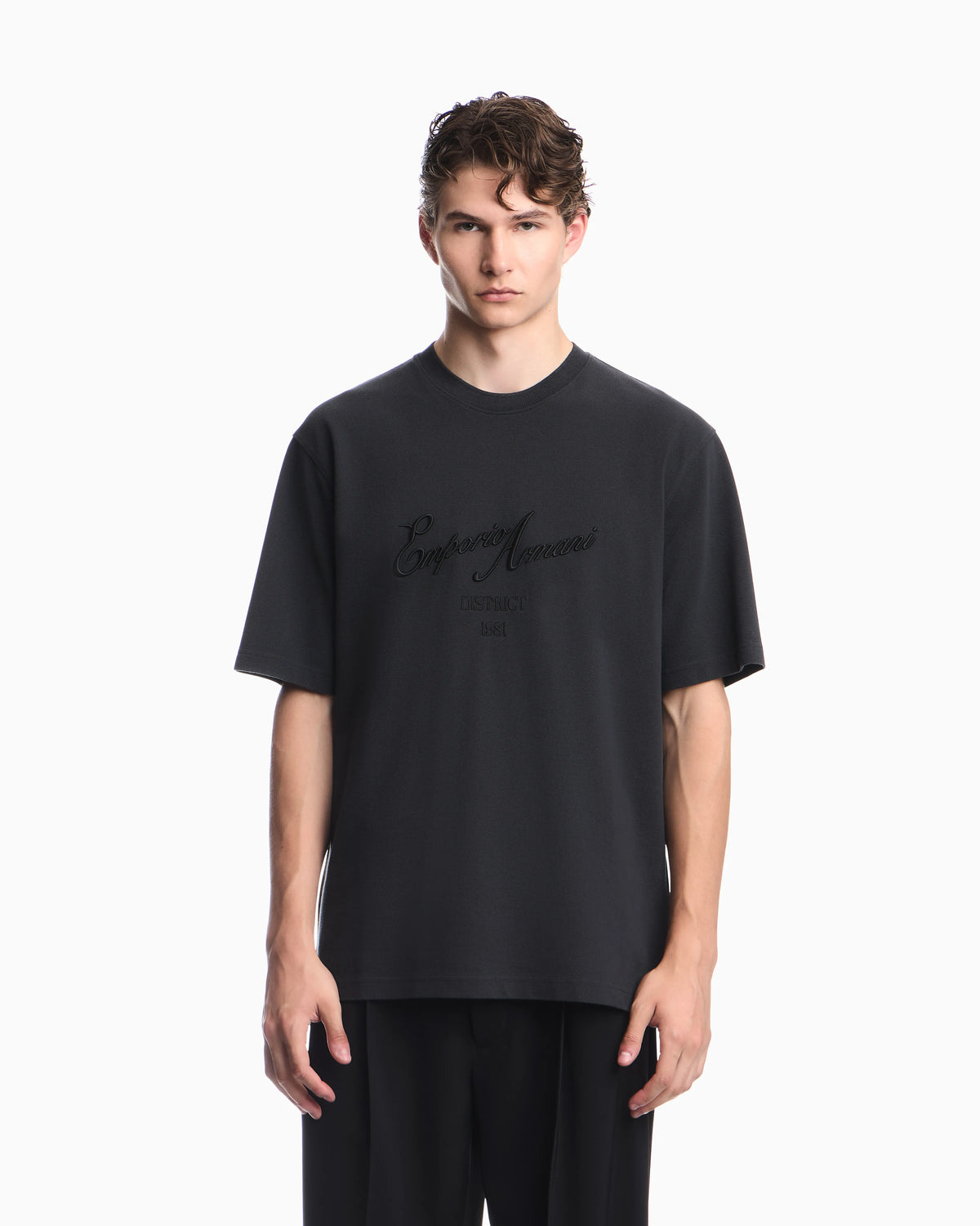 Piqué jersey T-shirt with embroidered raised logo