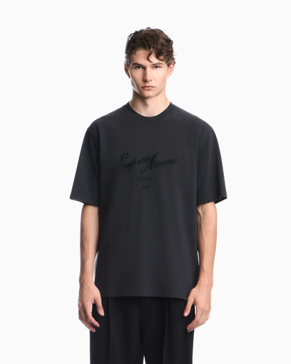 Piqué jersey T-shirt with embroidered raised logo