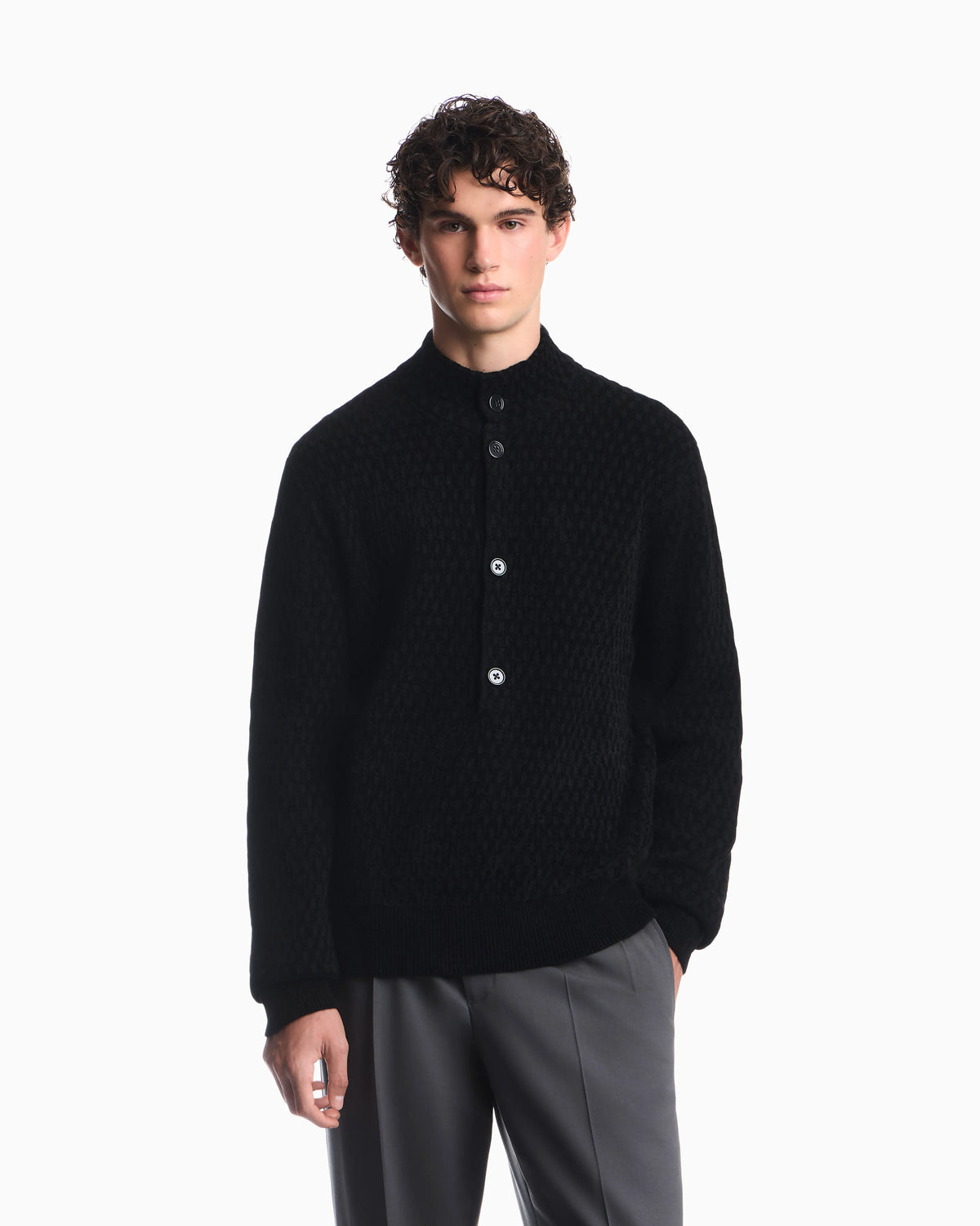 Signature Capsule textured virgin wool buttoned sweater