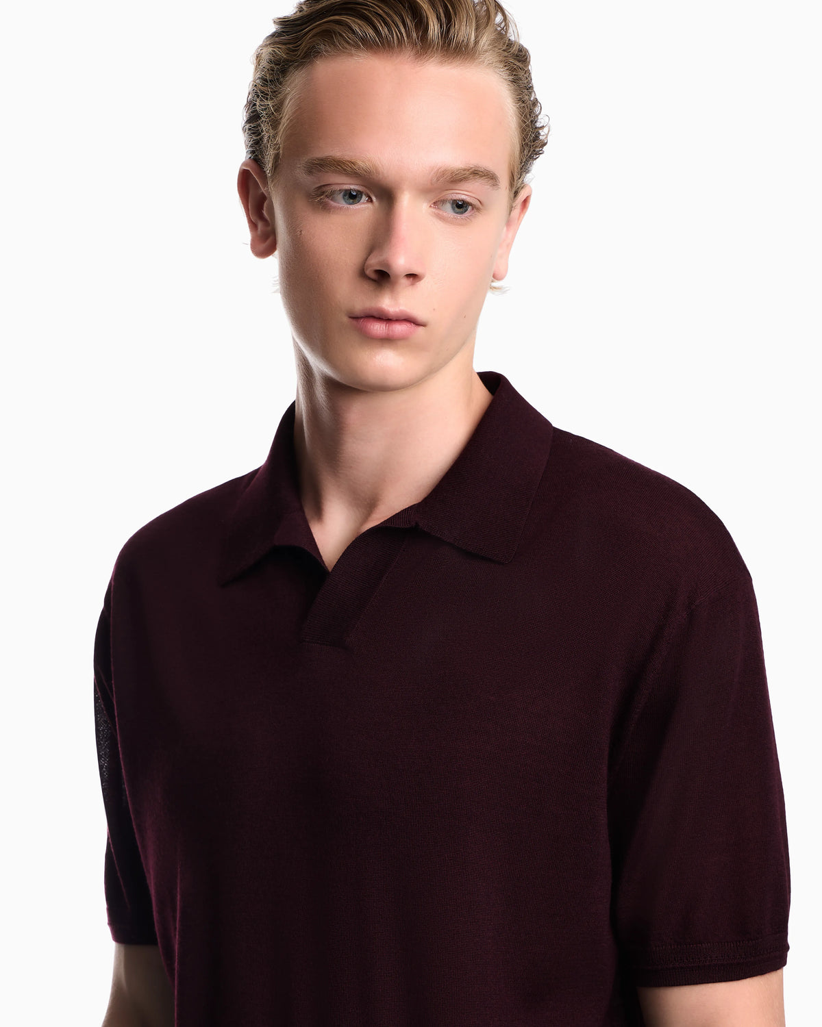 Virgin wool and silk polo neck sweater