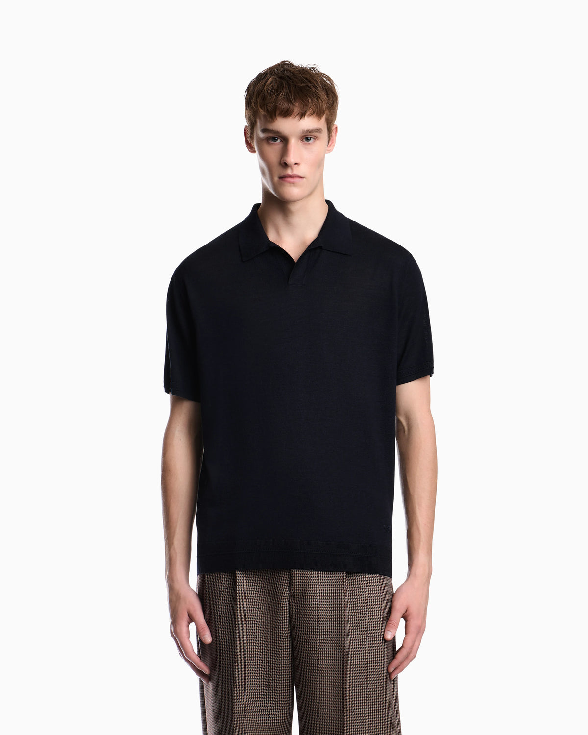 Virgin wool and silk polo neck sweater