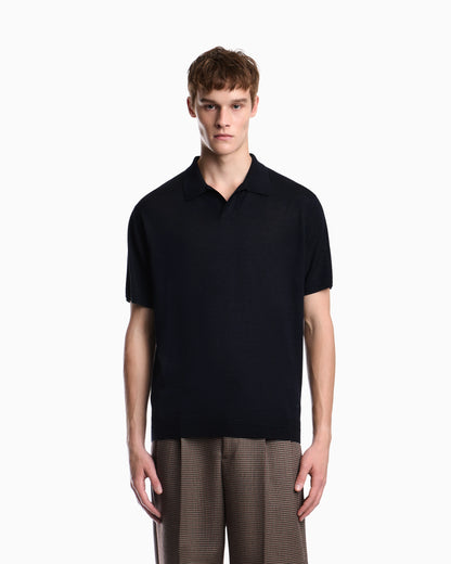 Virgin wool and silk polo neck sweater