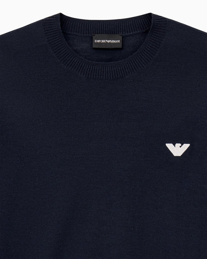 Virgin wool sweater with embroidered logo