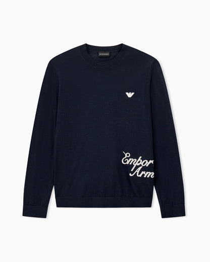 Virgin wool sweater with embroidered logo