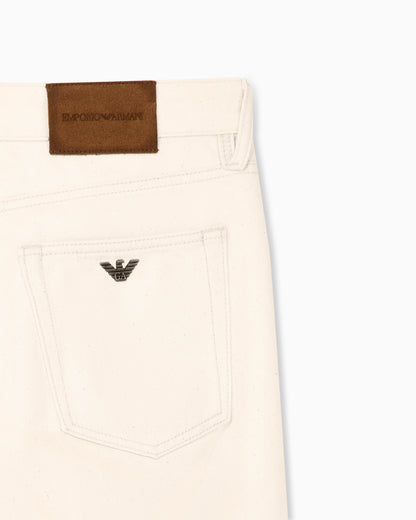 Five-pocket cotton denim jeans with a zip and leather patch