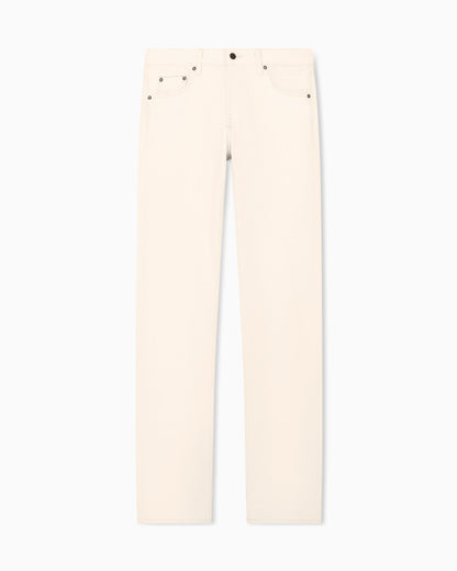 Five-pocket cotton denim jeans with a zip and leather patch
