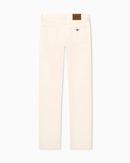 Five-pocket cotton denim jeans with a zip and leather patch