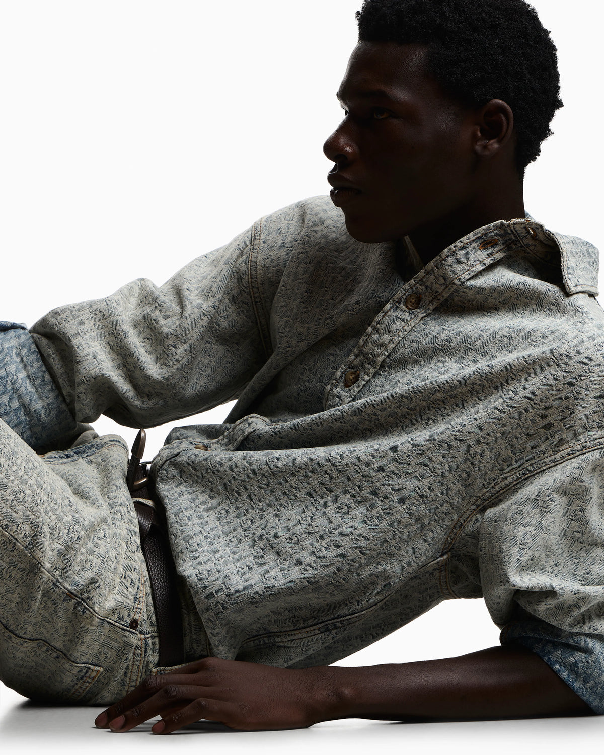 Five-pocket jacquard denim jeans with a monogram pattern