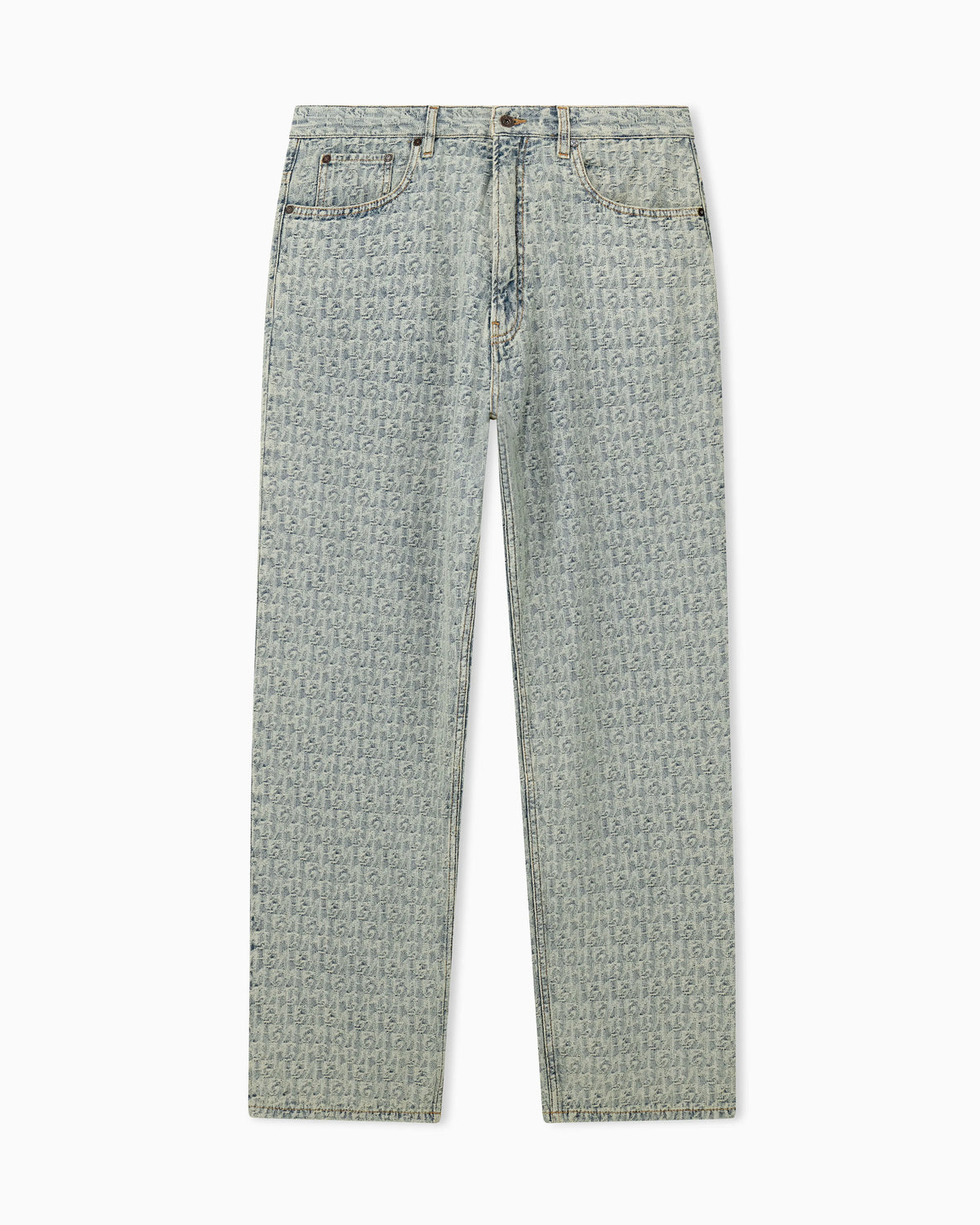 Five-pocket jacquard denim jeans with a monogram pattern