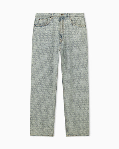 Five-pocket jacquard denim jeans with a monogram pattern