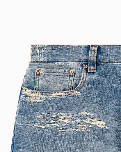 5-pocket pants denim with a distressed stone washed effect