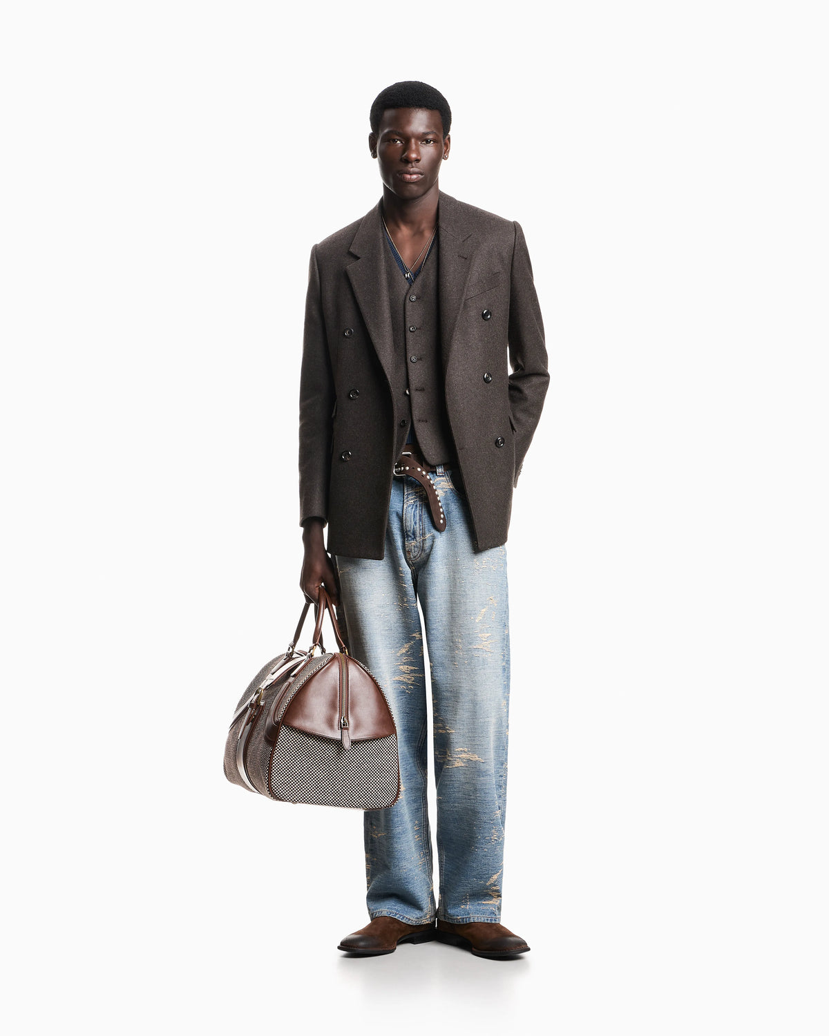 5-pocket pants denim with a distressed stone washed effect